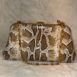 Tory Burch Snakeskin Shoulder Bag with Gold Chain
